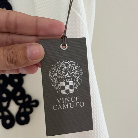 New with tags! Vince Camino dress in ivory with dark navy blue detail. - Picture 4 of 5